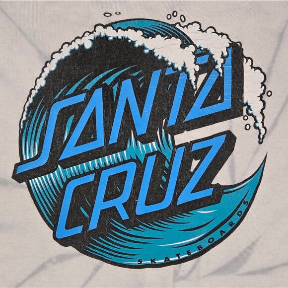 Santa Cruz Skateboards Y2K White Tie-Dye Tee with Blue Wave Logo Large - Picture 4 of 7